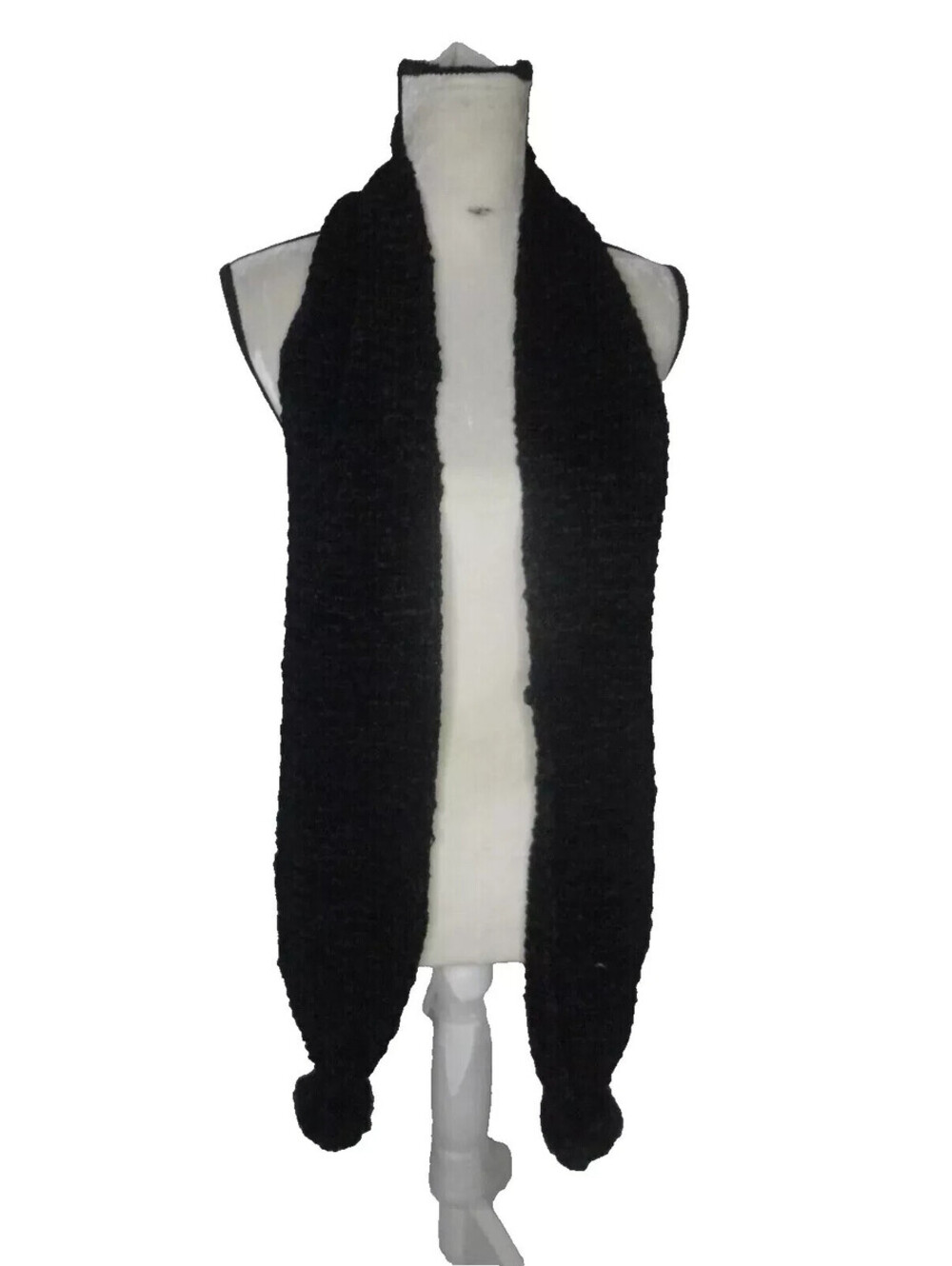 Charter Club Womens Super Soft Chenille Scarf w/ faux fur pom poms Black O/S